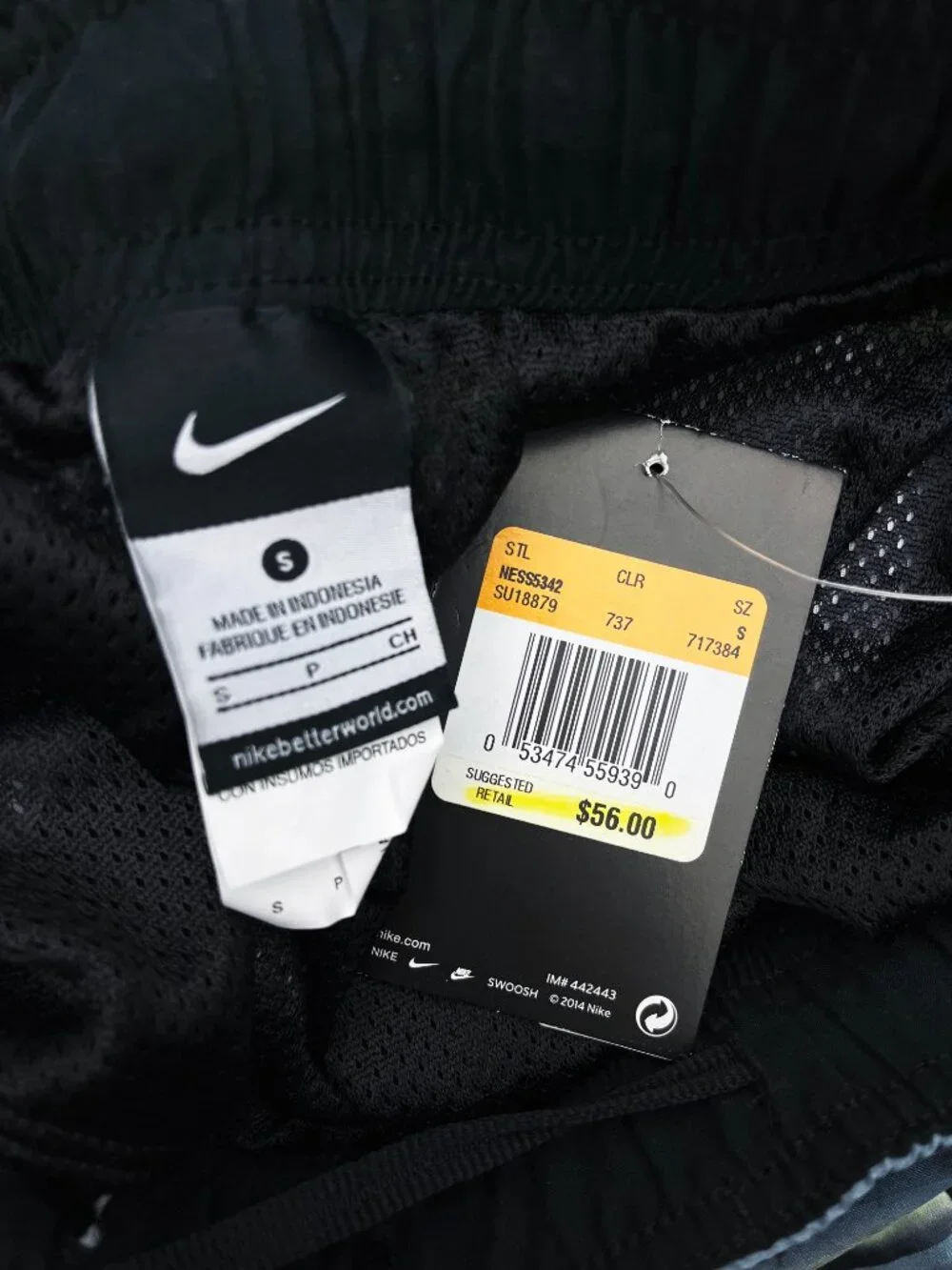 Nike NWT Swim Trunks Neon Black Striped Board Lined Shorts Mens S